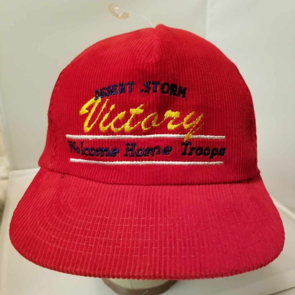 Vintage Desert Storm VICTORY WElcome HOME TROOPS Corduroy SnapBack Strap Red Hat - Picture 5 of 14